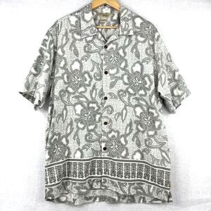 Vintage‎ Gotcha Hawaiian Shirt Men's Large Gray Floral Collar 90s Surf RN #80356